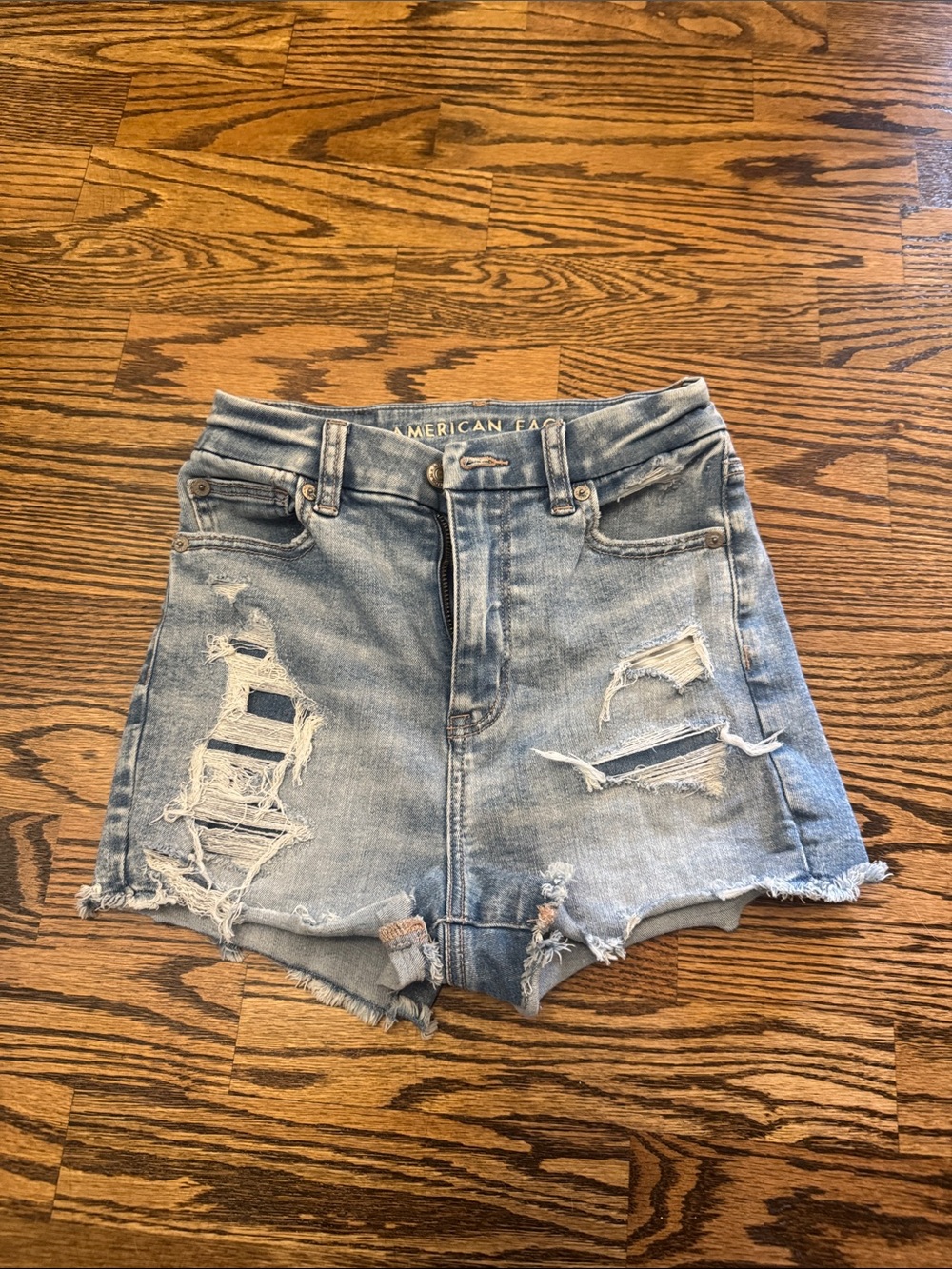 American Eagle Outfitters Light Blue Ripped High-Rise Denim Shorts